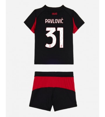 AC Milan Strahinja Pavlovic #31 Primera Equipación Niños 2025-26 Manga Corta (+ Pantalones cortos)